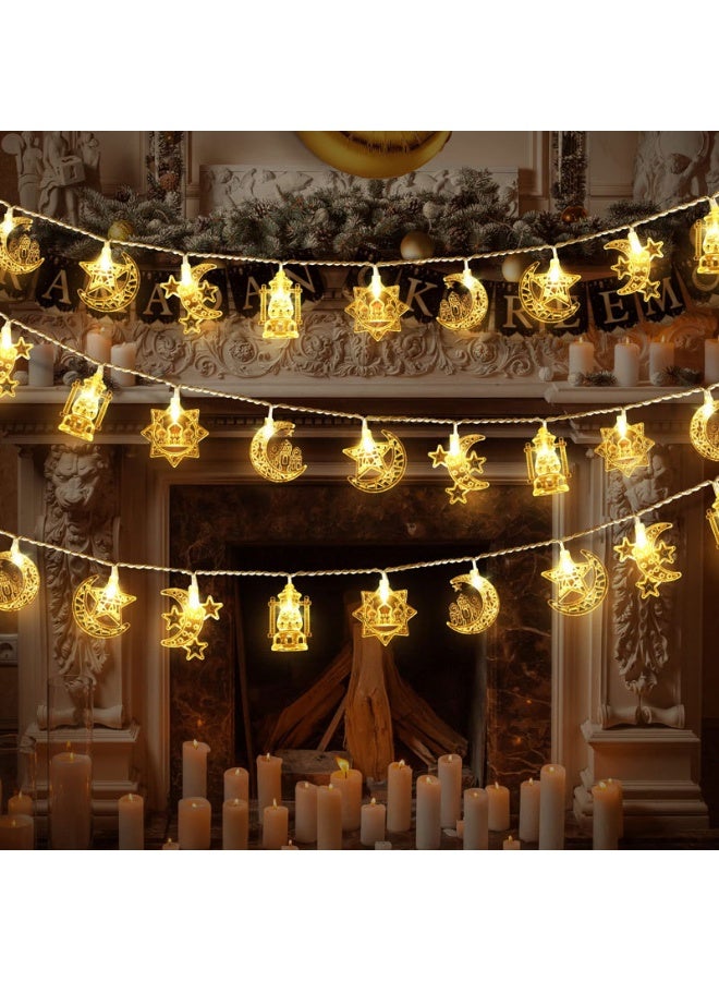 Ramadan LED String Lights with Crescent Moon, Stars & Lantern – Warm White Islamic Home Decoration for Ramadan & Eid (Battery Powered) - Image 1